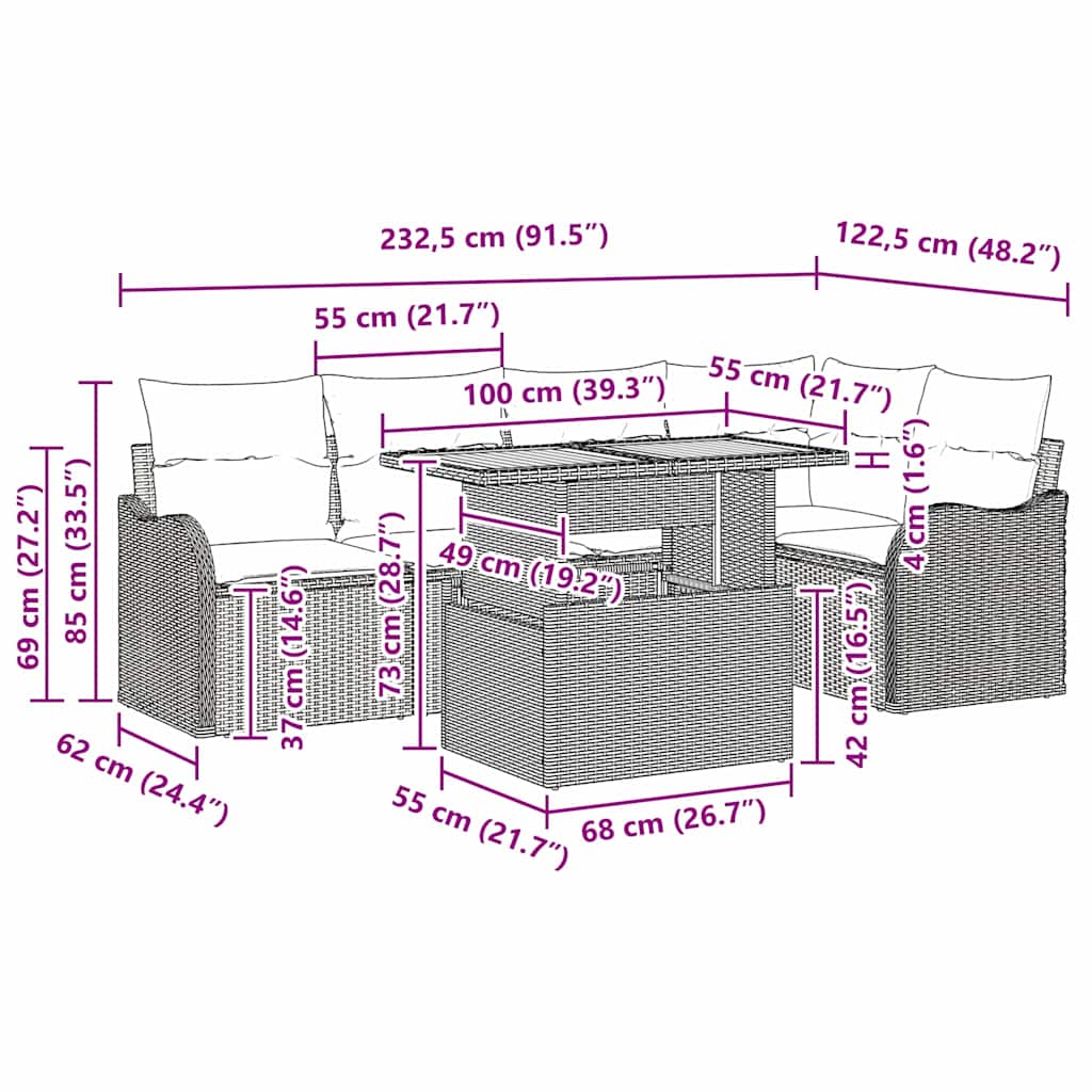 vidaXL Σετ Καναπέ Κήπου 6 τμχ. 5-Αριθμός καθισμάτων Μπεζ και Κρέμα