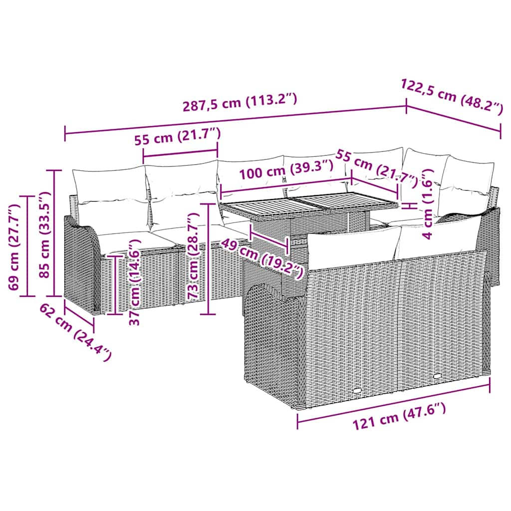 vidaXL Σετ Καναπέ Κήπου 9 pcs μπεζ και ανοιχτό γκρι 100 x 55 x 73 εκ