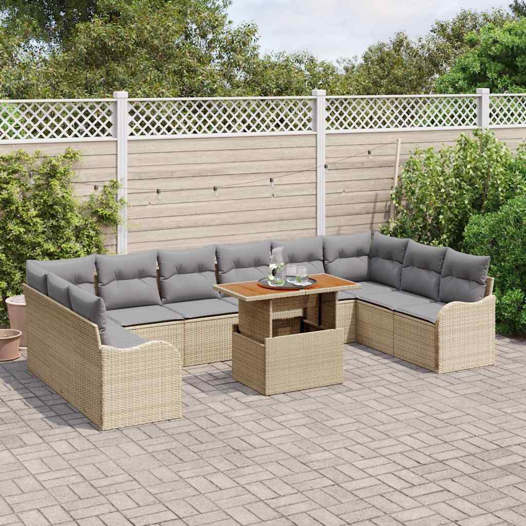 vidaXL Σετ Καναπέ Κήπου με μαξιλάρι 11 pcs μπεζ και ανοιχτό γκρι