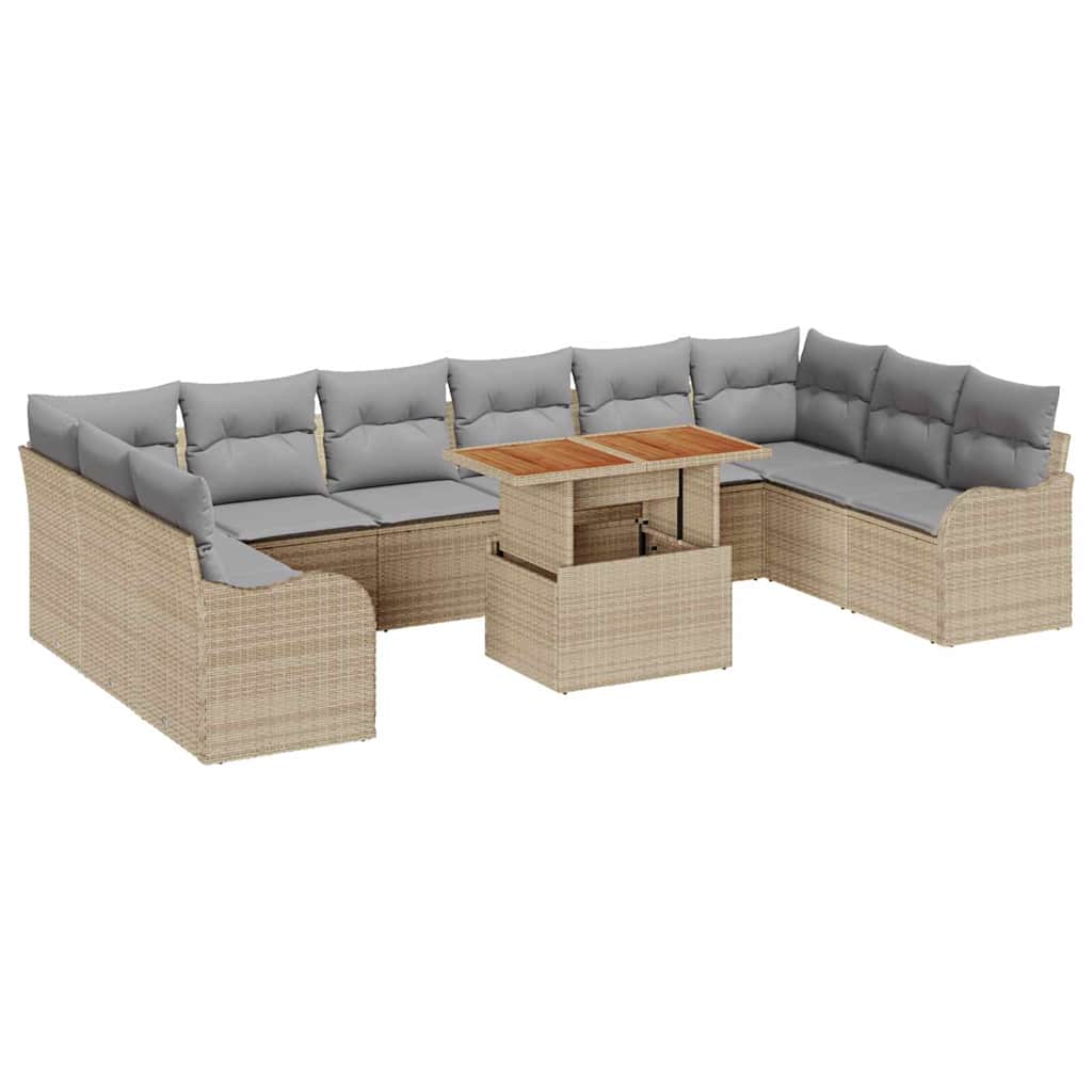 vidaXL Σετ Καναπέ Κήπου με μαξιλάρι 11 pcs μπεζ και ανοιχτό γκρι