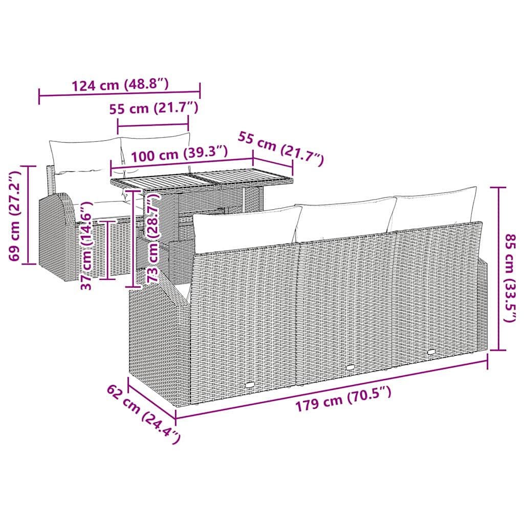 vidaXL Σετ Καναπέ Κήπου 6 pcs Μαύρο και κρεμ 100 x 55 x 73 εκ