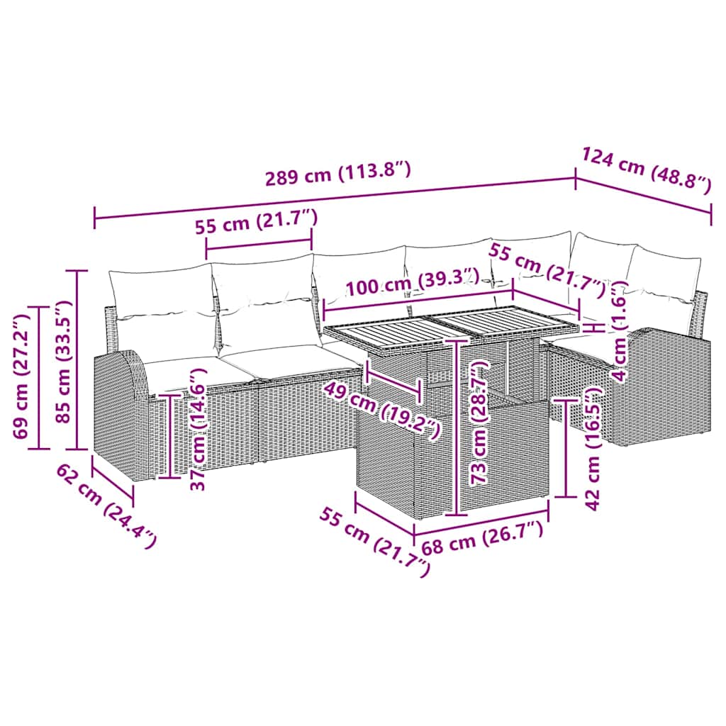 vidaXL Σετ Φαγητού Κήπου 7 Τεμαχίων με Μαξιλάρια Μπεζ Πολυ Ράταν Ακακίας