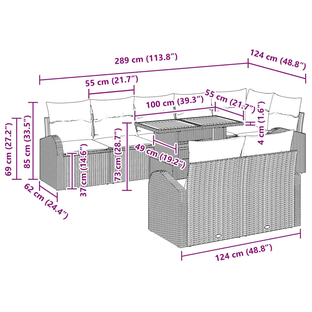 vidaXL Σετ Καναπέ Κήπου 9 pcs μπεζ και ανοιχτό γκρι 100 x 55 x 73 εκ