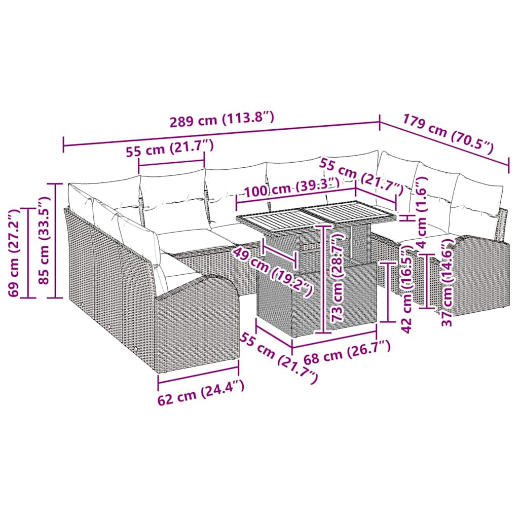 vidaXL Σετ Καναπέ Κήπου 10 pcs μπεζ και κρεμ 100 x 55 x 73 εκ