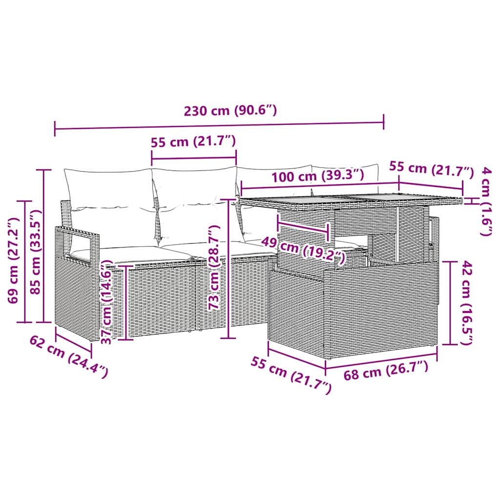 Σετ καναπέ κήπου vidaXL 5 τεμαχίων με μαξιλάρια Μαύρο πολυ-ρατάν ακακίας