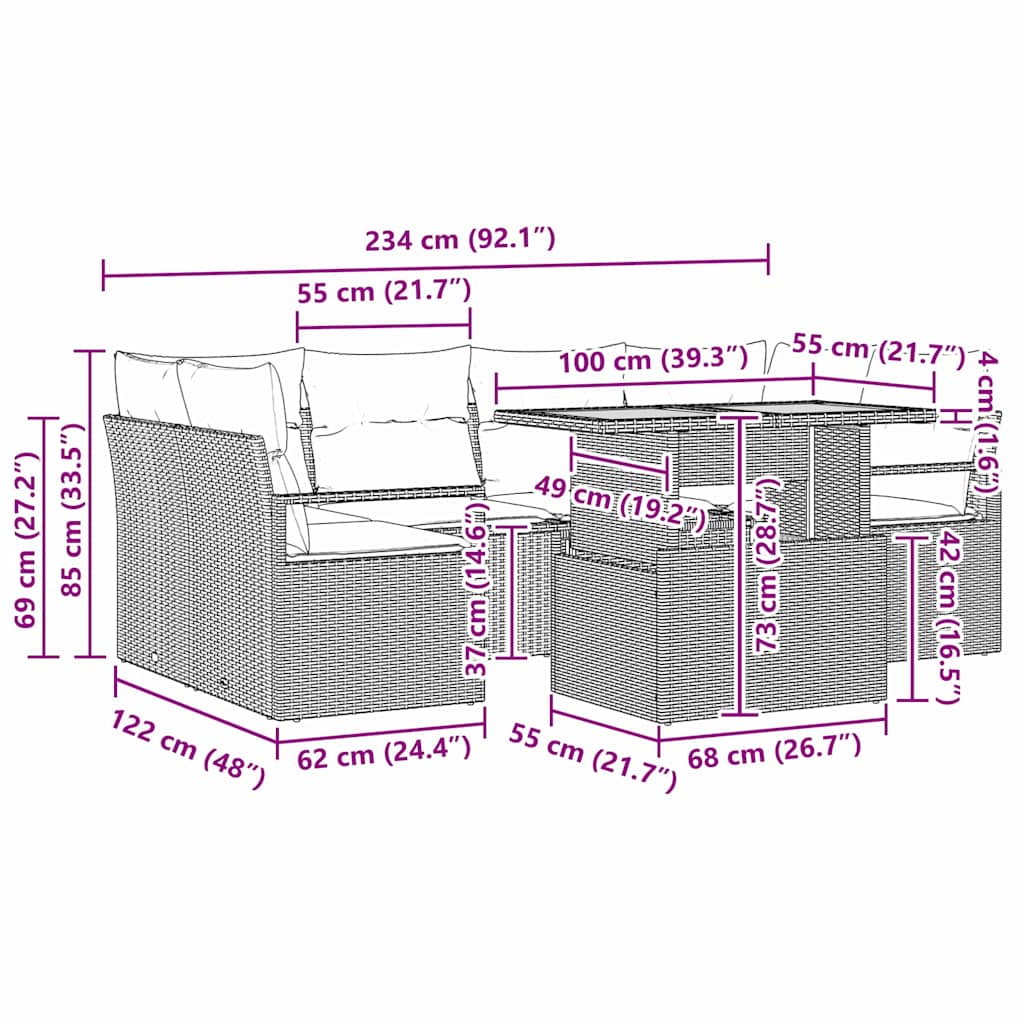 vidaXL Σετ Καναπέ Κήπου 7 τμχ. 6-Αριθμός καθισμάτων μπεζ και κρεμ