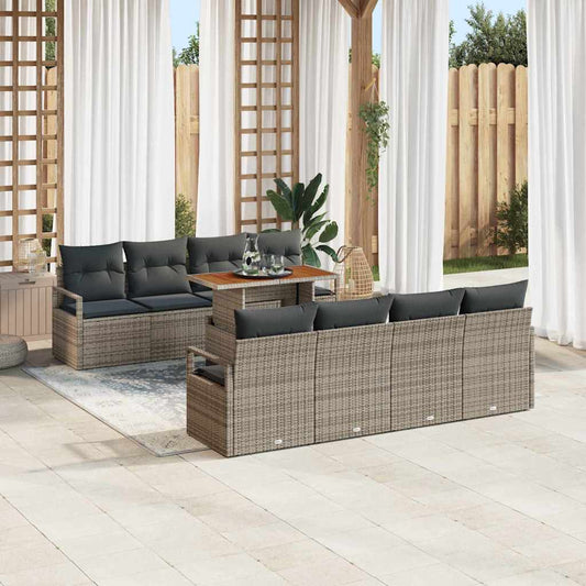vidaXL Σετ Καναπέ Κήπου με μαξιλάρι 9 pcs Γκρι, Καφέ 100 x 55 x 73 εκ
