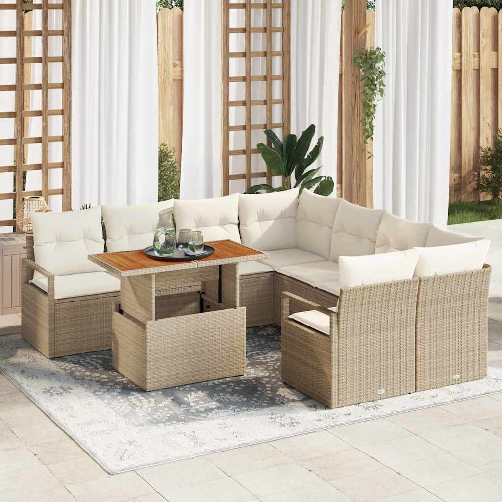 vidaXL Σετ καναπέ κήπου με μαξιλάρι 9 pcs Μπεζ και Κρέμα Μεγάλος