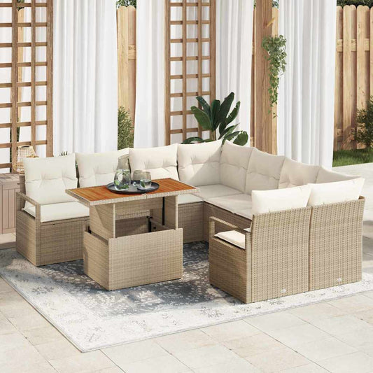 vidaXL Σετ καναπέ κήπου με μαξιλάρι 9 pcs Μπεζ και Κρέμα Μεγάλος