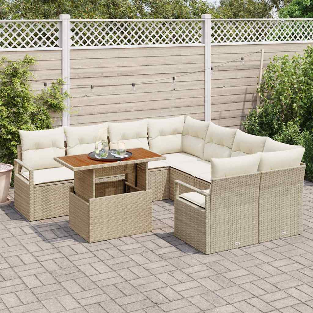 vidaXL Σετ καναπέ κήπου με μαξιλάρι 9 pcs Μπεζ και Κρέμα Μεγάλος