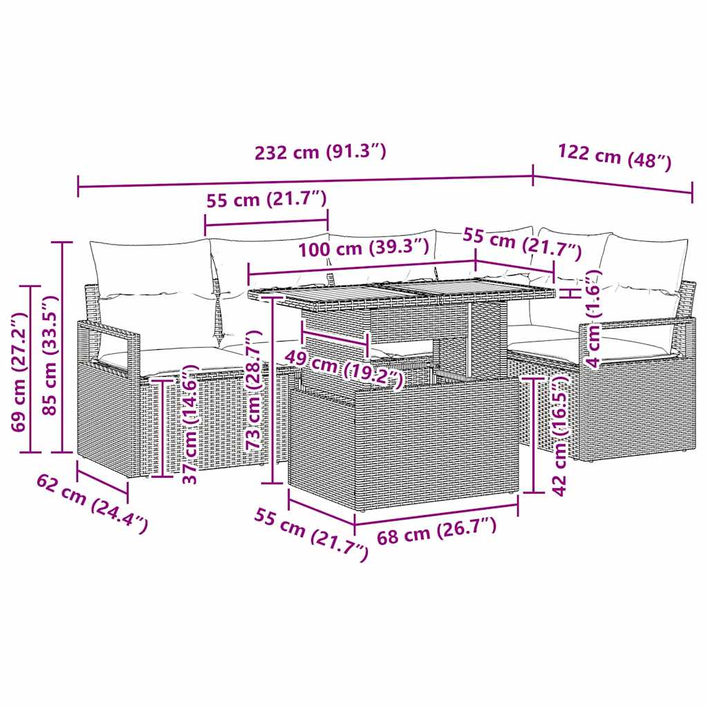 vidaXL Σετ Καναπέ Κήπου 6 τμχ. 5-Αριθμός καθισμάτων Μαύρο και Καφέ
