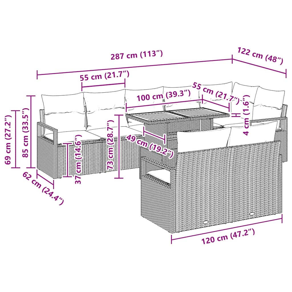 vidaXL 9 τεμαχίων σετ καναπέ κήπου με μαξιλάρια Γκρι Πολυρτάν Ακακία
