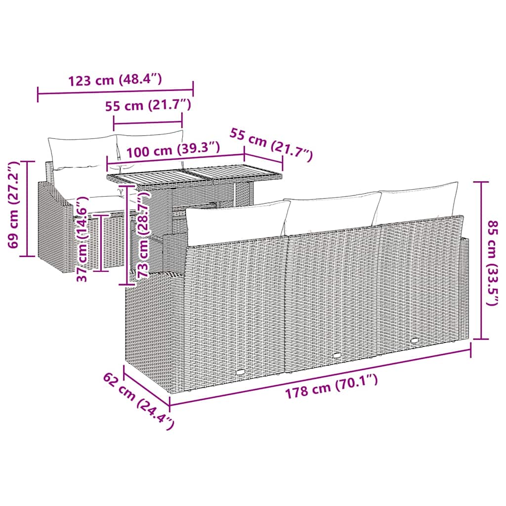 vidaXL Σετ Υπαίθριας Τραπεζαρίας με Μαξιλάρια Μαύρο Πολυ Ρατάν Ακακία