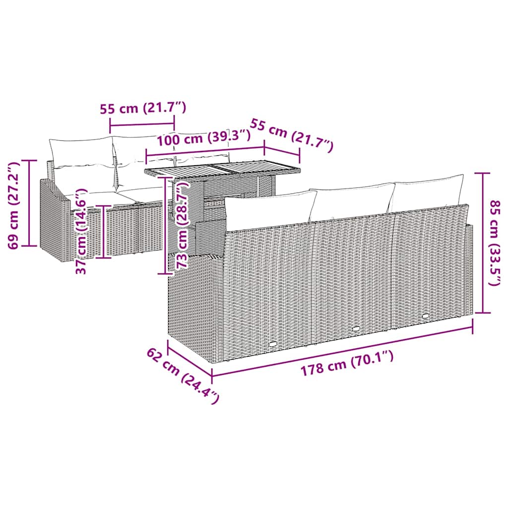 vidaXL Σετ Τραπεζαρίας Κήπου 7 τεμαχίων με Μαξιλάρια Μπεζ Πολυ Ρατάν Ακακίας