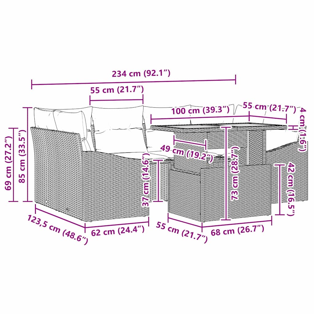 vidaXL Σετ Εξωτερικής Τραπεζαρίας 7 κομματιών με Μαξιλάρια Γκρι Πολυ Ρατάν Ακακίας