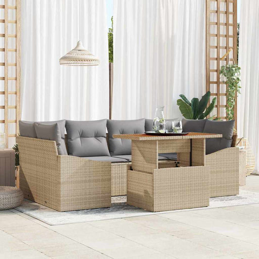 vidaXL Σετ 7 Τεμαχίων Κήπου με Μαξιλάρια Μπεζ Συνθετικό Ρατάν Ακακίας