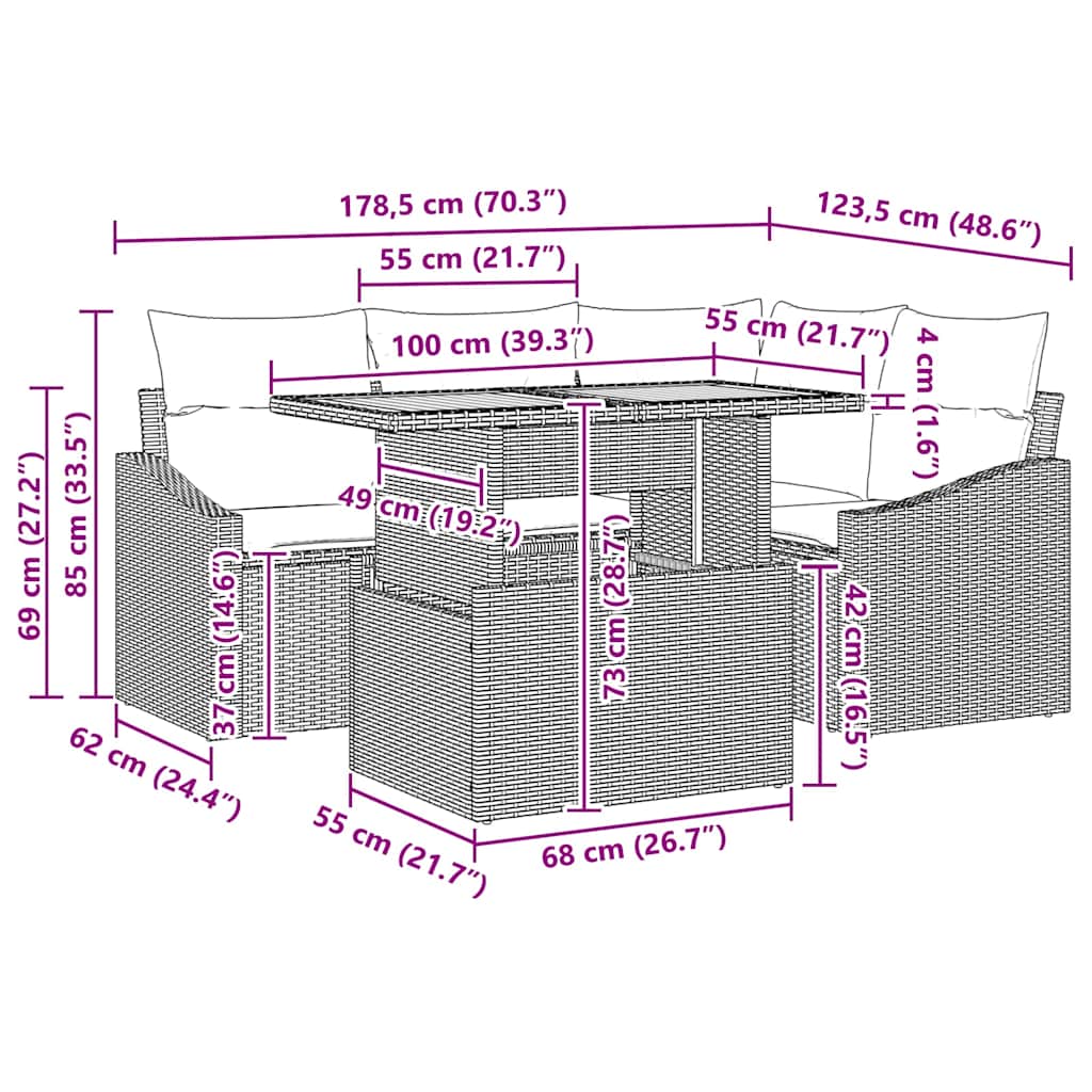 vidaXL Σετ 5 Τεμαχίων Γευμάτων Κήπου με Μαξιλάρια Μπεζ Πολυ Ρατάν Ακακία