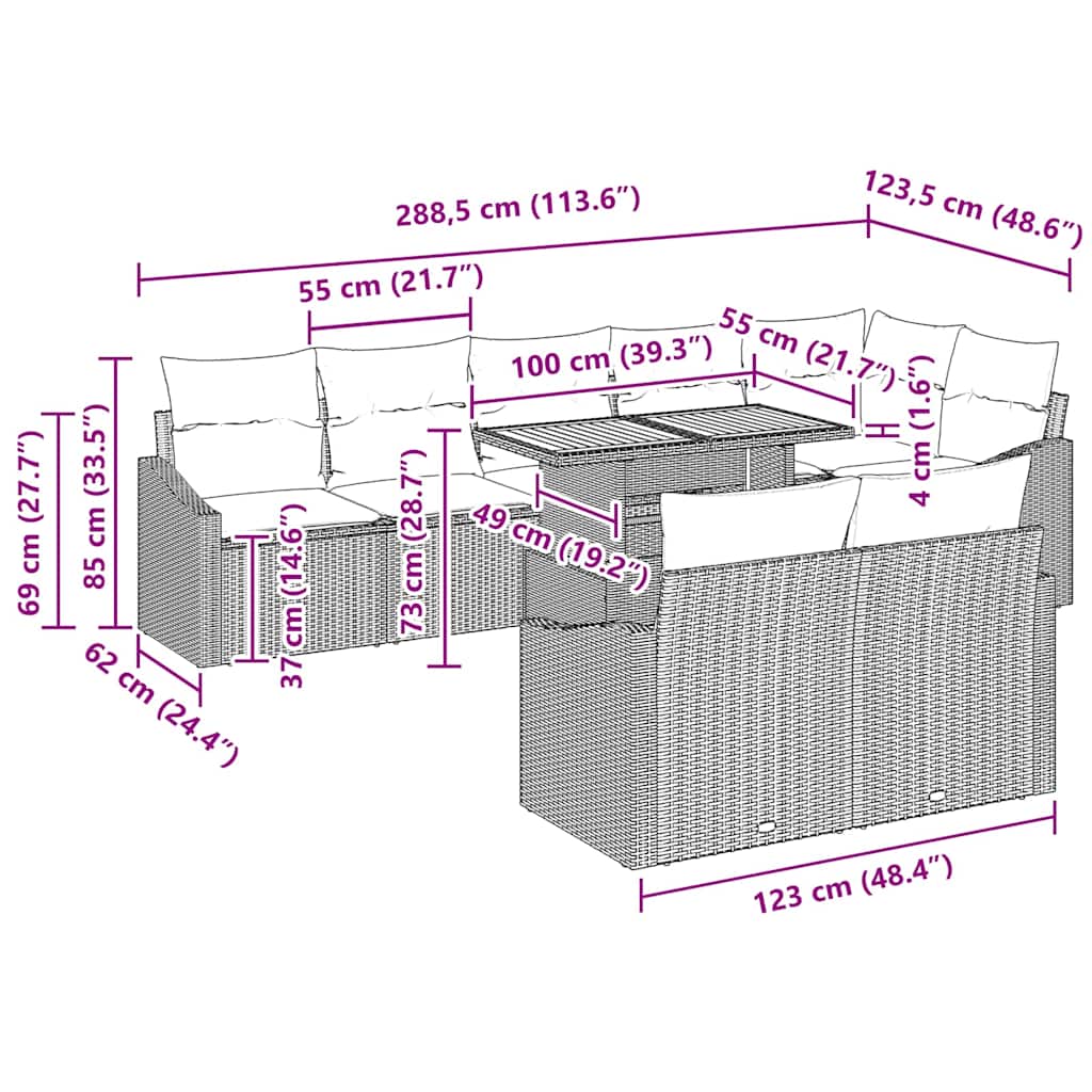 vidaXL Σετ Γεύματος Κήπου 9 Τεμαχίων Με Μαξιλάρια Μπεζ Πολυ Ρατάν Ακακία