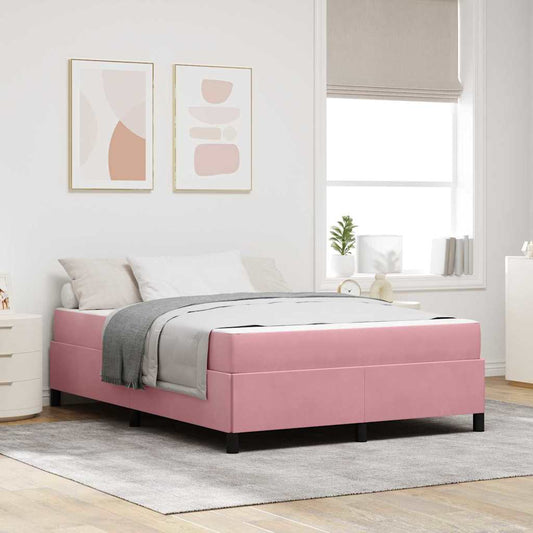vidaXL Σκελετός Κρεβατιού με στρώμα Ροζ 140 x 190 cm ύφασμα