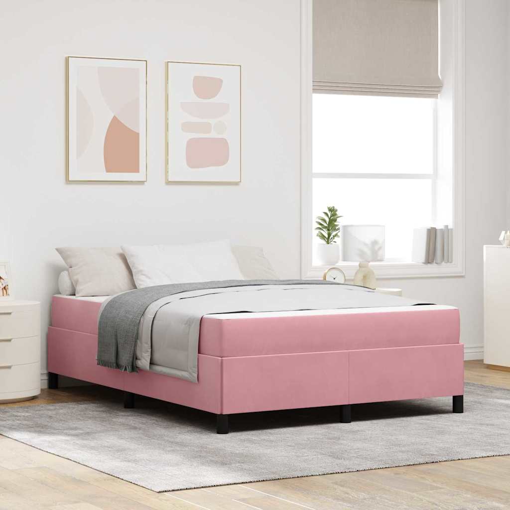 vidaXL Σκελετός Κρεβατιού με στρώμα Ροζ 140 x 200 cm ύφασμα