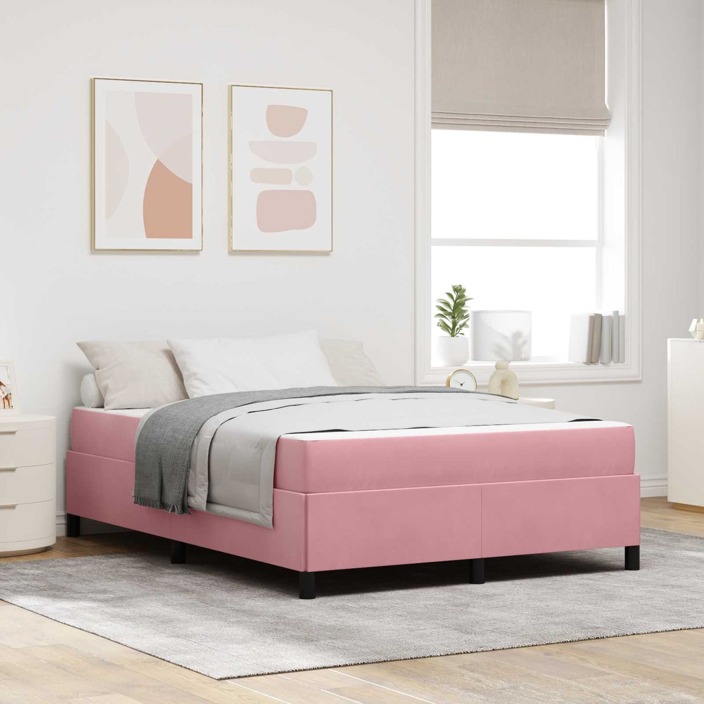 vidaXL Σκελετός Κρεβατιού με στρώμα Ροζ 160 x 200 cm ύφασμα