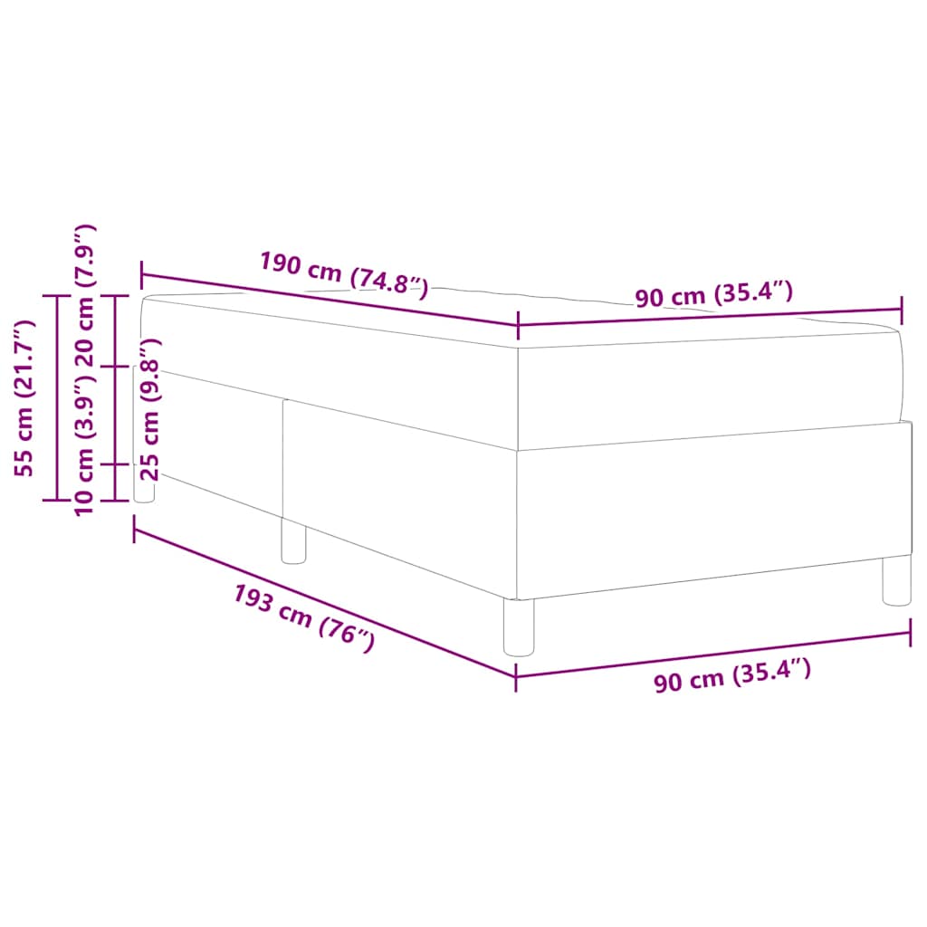 vidaXL Σκελετός Κρεβατιού με στρώμα Μπλε 90 x 190 cm ύφασμα
