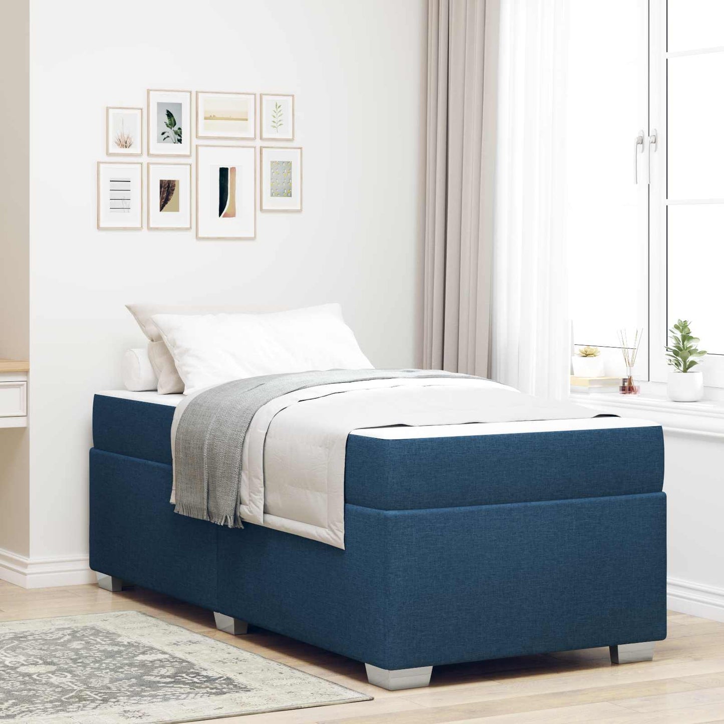 vidaXL Σκελετός Κρεβατιού με στρώμα Μπλε 80 x 200 cm ύφασμα