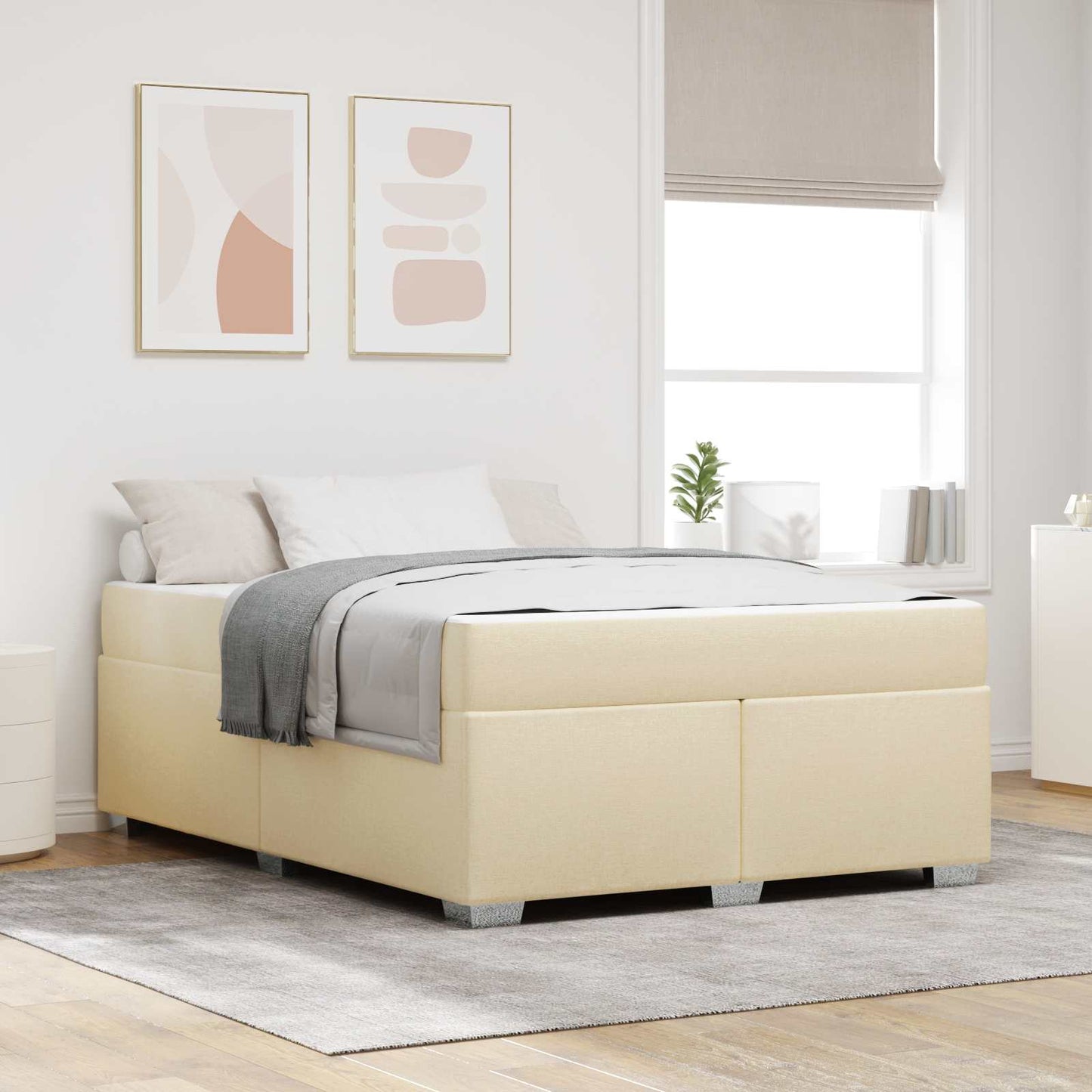 vidaXL Σκελετός Κρεβατιού με στρώμα Κρεμ 160 x 200 cm ύφασμα