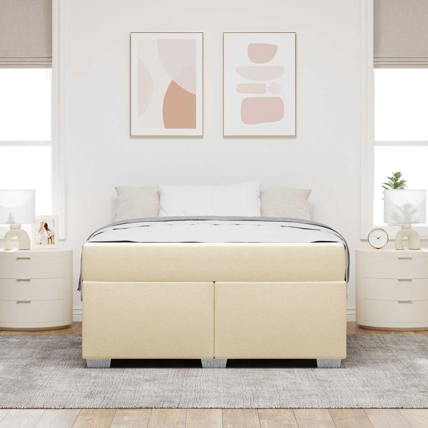 vidaXL Σκελετός Κρεβατιού με στρώμα Κρεμ 160 x 200 cm ύφασμα