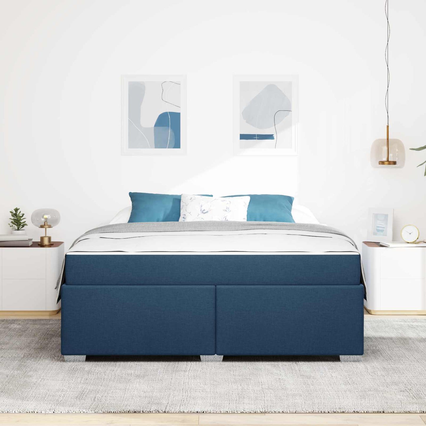 vidaXL Σκελετός Κρεβατιού με στρώμα Μπλε 180 x 200 cm ύφασμα