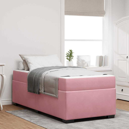 vidaXL Σκελετός Κρεβατιού με στρώμα Ροζ 90 x 190 cm ύφασμα