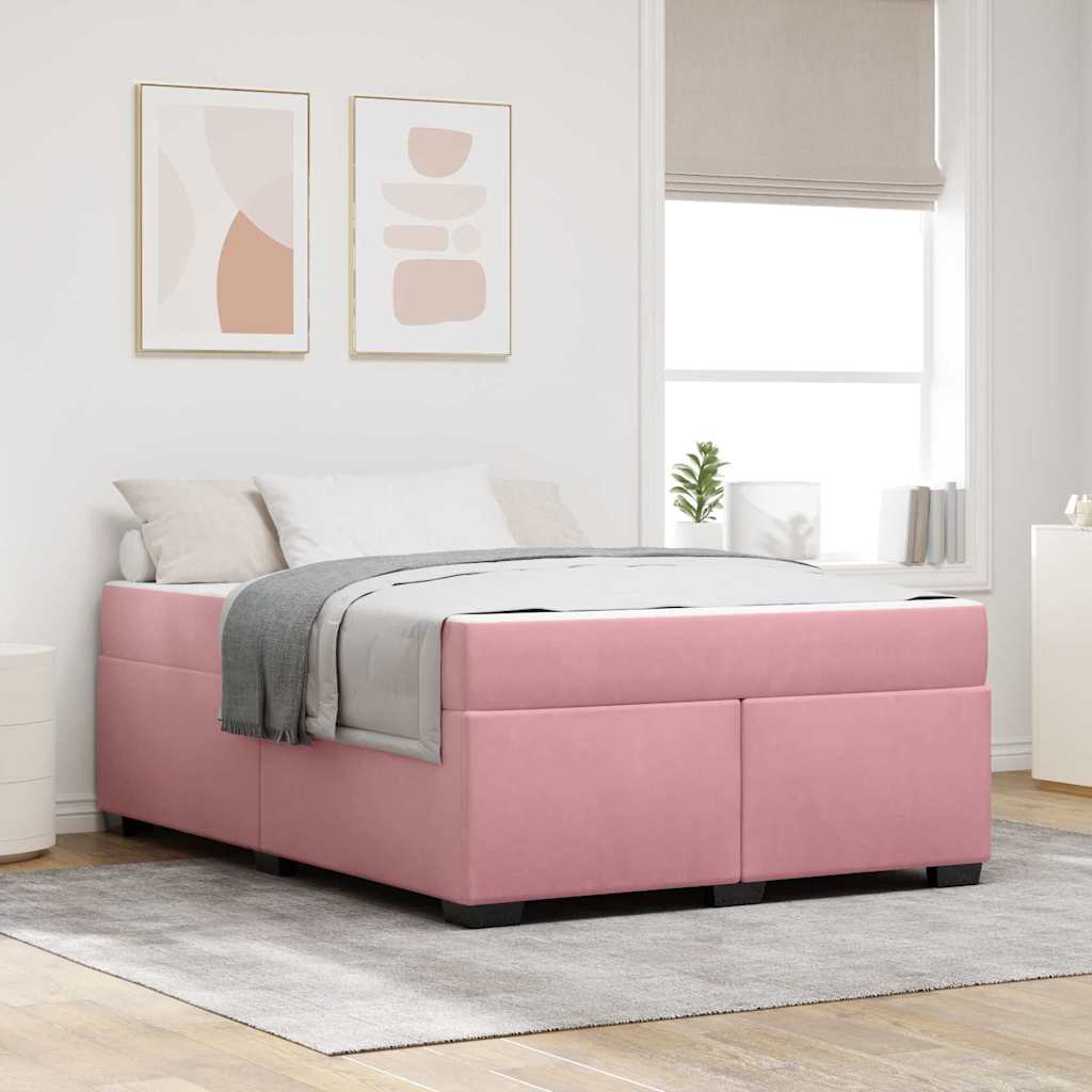vidaXL Σκελετός Κρεβατιού με στρώμα Ροζ 140 x 200 cm ύφασμα