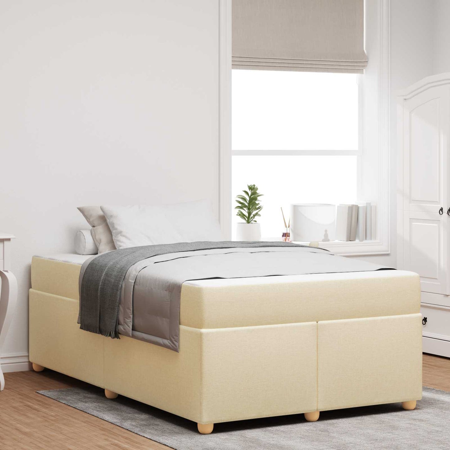 vidaXL Σκελετός Κρεβατιού με στρώμα Κρεμ 120 x 190 cm ύφασμα