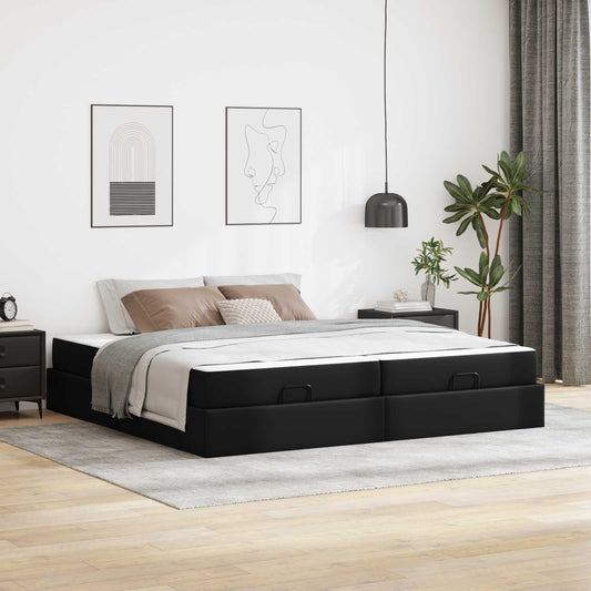 vidaXL Σκελετός κρεβατιού με στρώμα με στρώμα 2 pcs Μαύρο PVC
