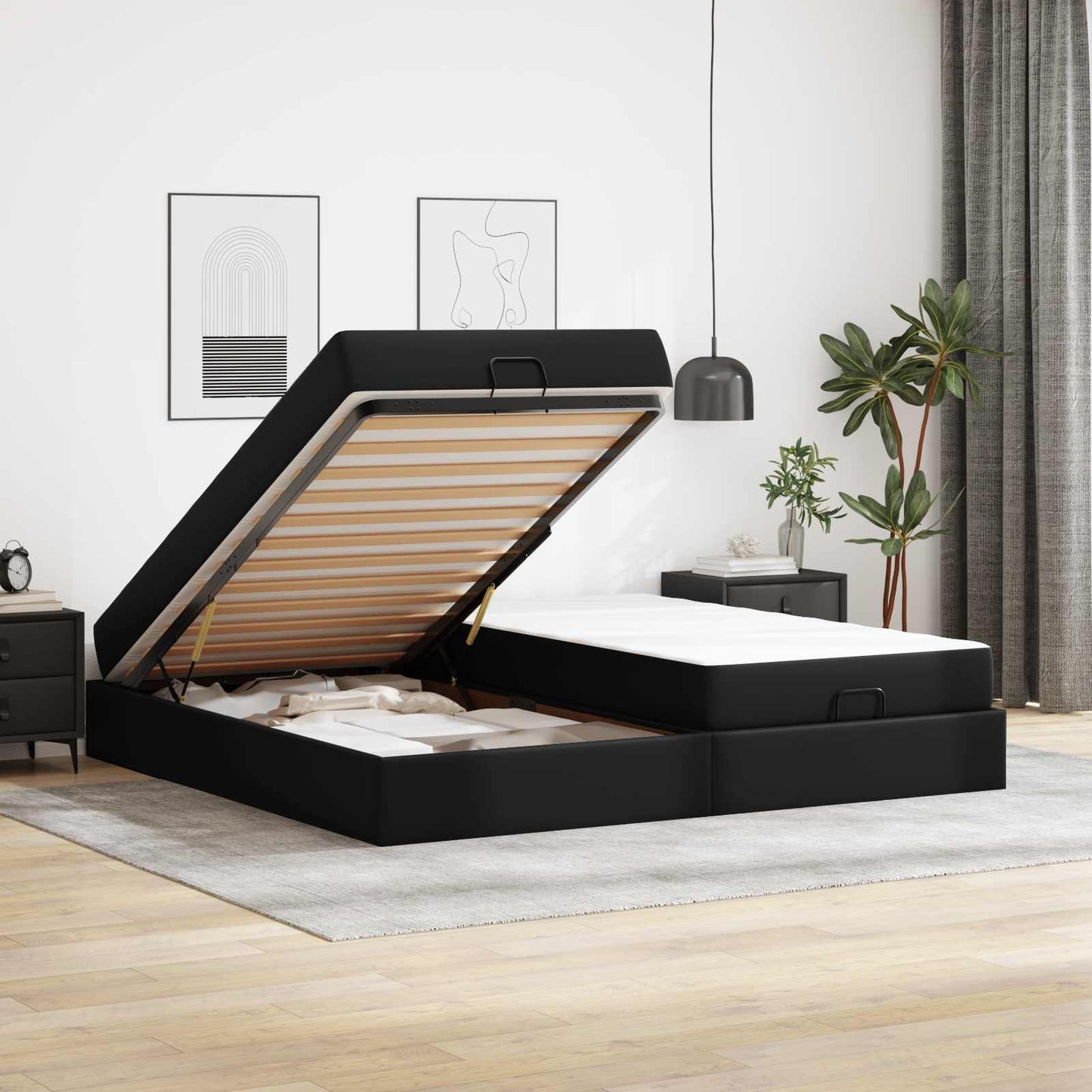 vidaXL Σκελετός κρεβατιού με στρώμα με στρώμα 2 pcs Μαύρο PVC