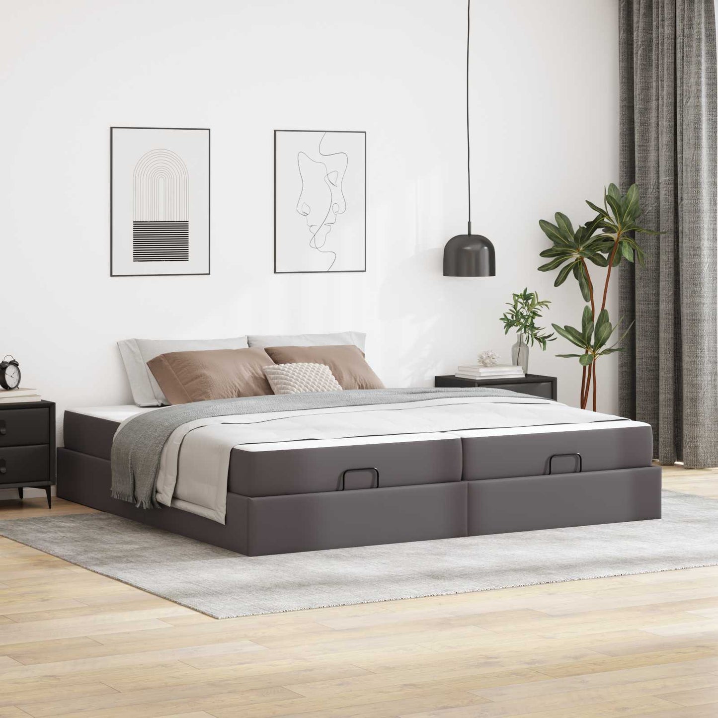vidaXL Σκελετός κρεβατιού με στρώμα με στρώμα 2 pcs Γκρι PVC
