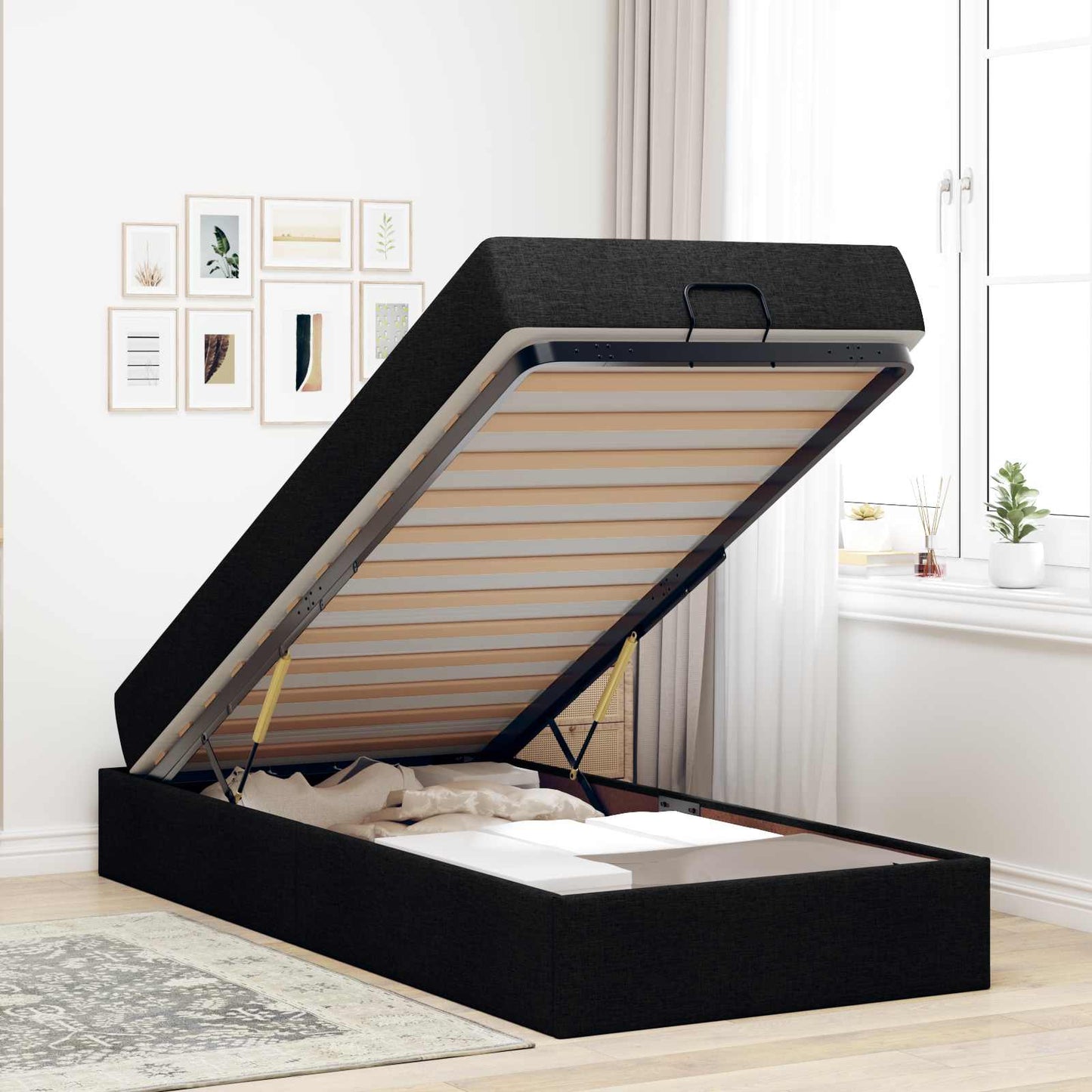 vidaXL Σκελετός κρεβατιού με στρώμα με στρώμα 2 pcs Μαύρο ύφασμα