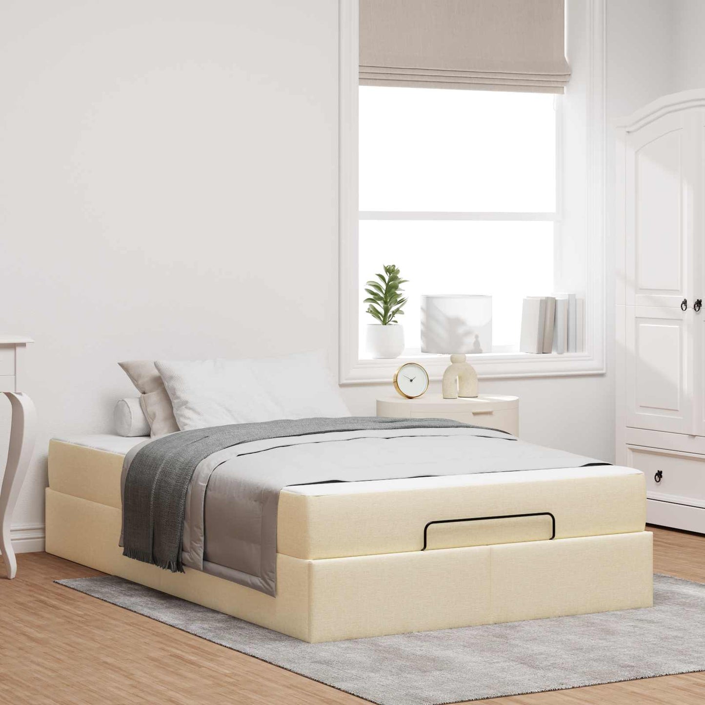 vidaXL Σκελετός κρεβατιού με στρώμα 2 pcs Κρεμ ύφασμα