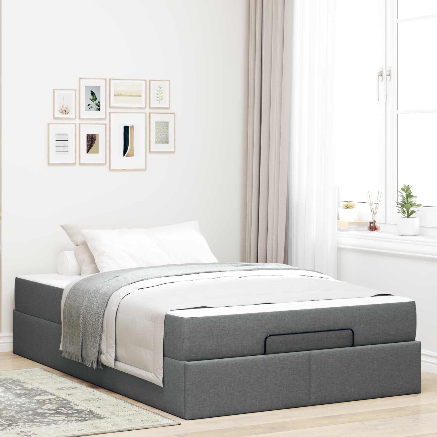 vidaXL Σκελετός κρεβατιού με στρώμα με στρώμα 2 pcs Σκούρο Γκρι ύφασμα