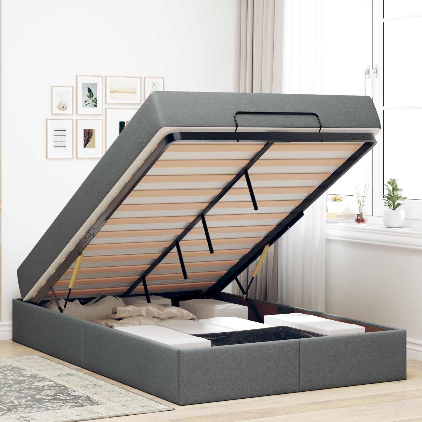 vidaXL Σκελετός κρεβατιού με στρώμα με στρώμα 2 pcs Σκούρο Γκρι ύφασμα