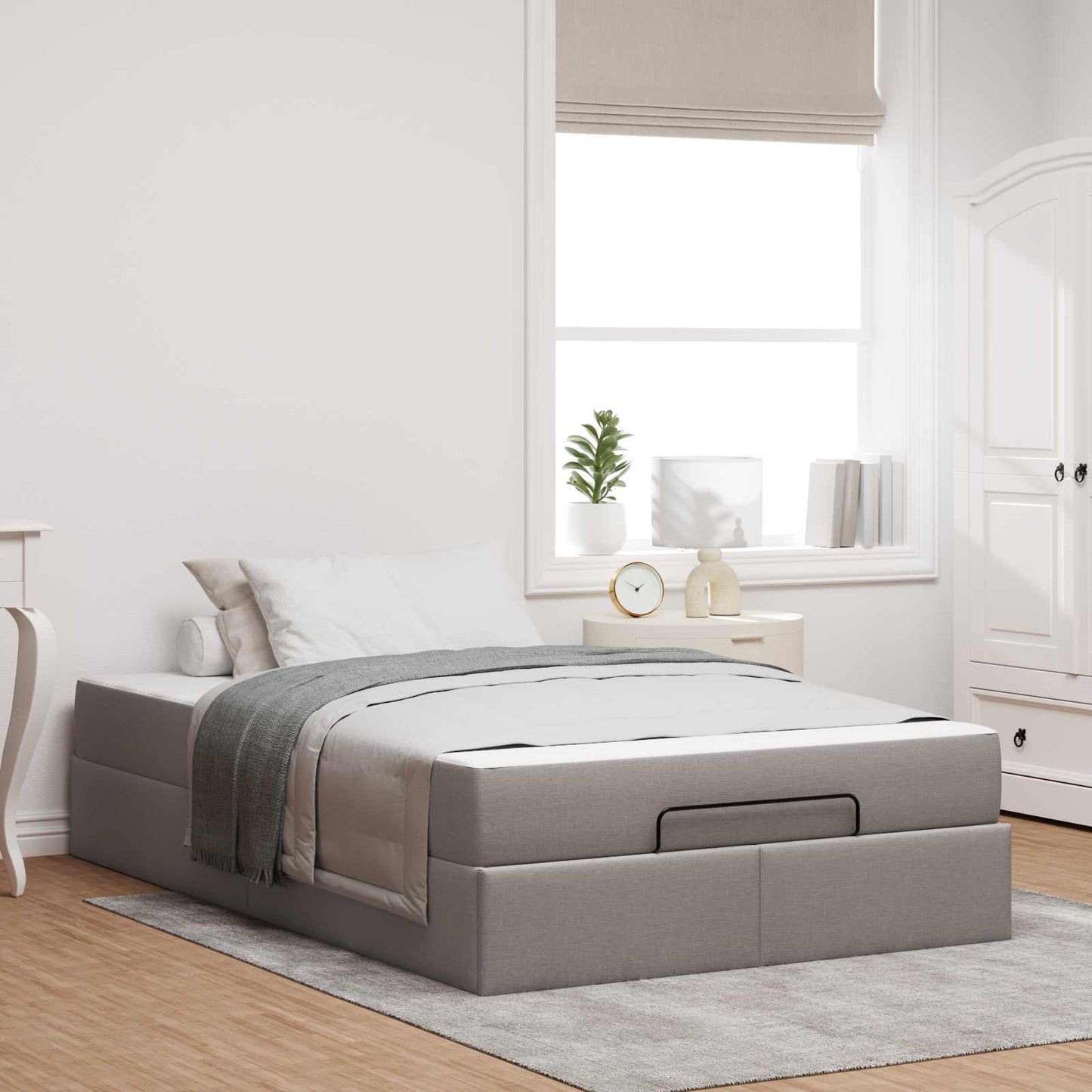 vidaXL Σκελετός κρεβατιού με στρώμα με στρώμα 2 pcs Taupe ύφασμα