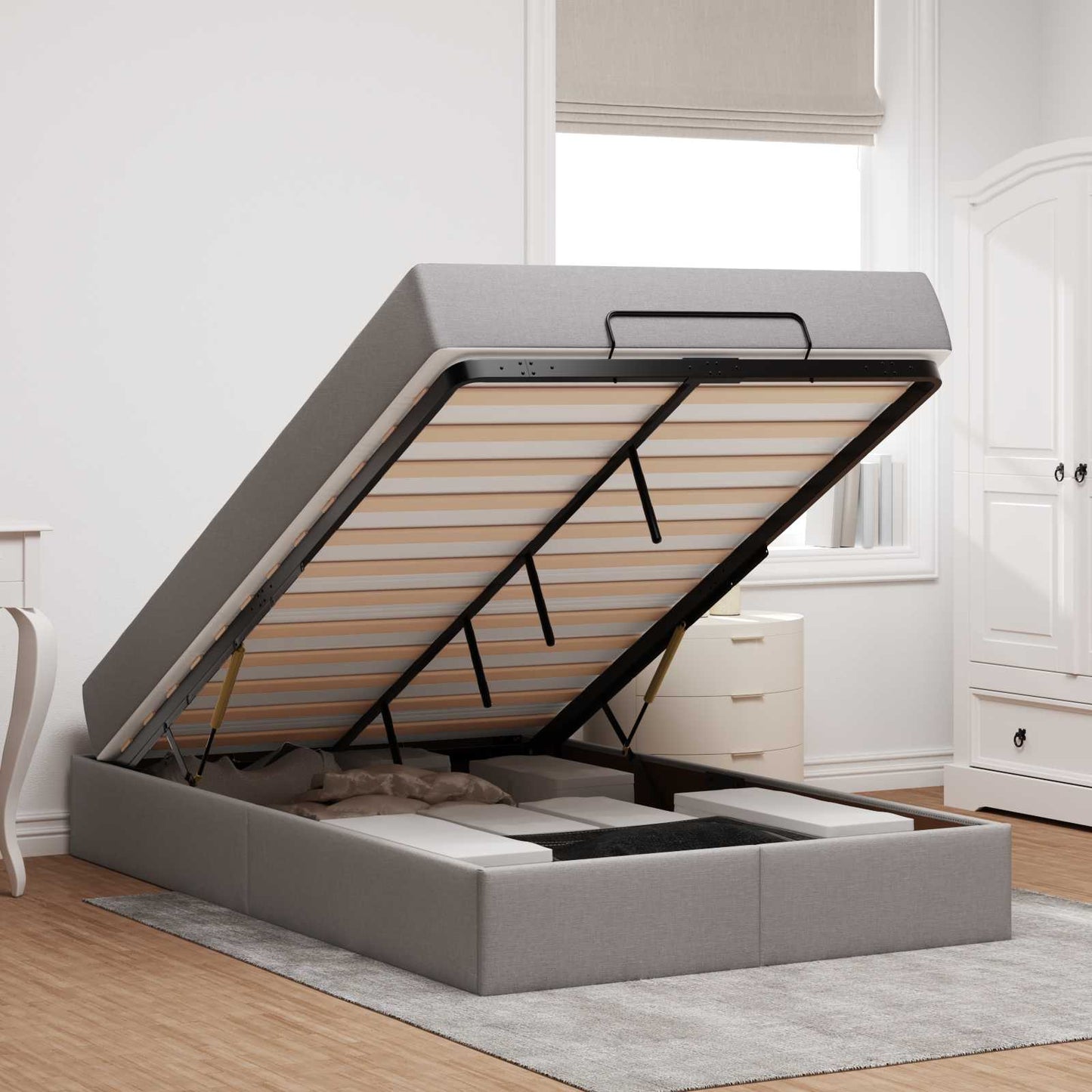 vidaXL Σκελετός κρεβατιού με στρώμα με στρώμα 2 pcs Taupe ύφασμα
