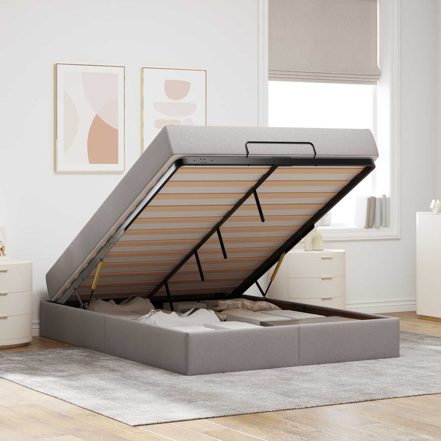vidaXL Σκελετός κρεβατιού με στρώμα με στρώμα 2 pcs Taupe ύφασμα