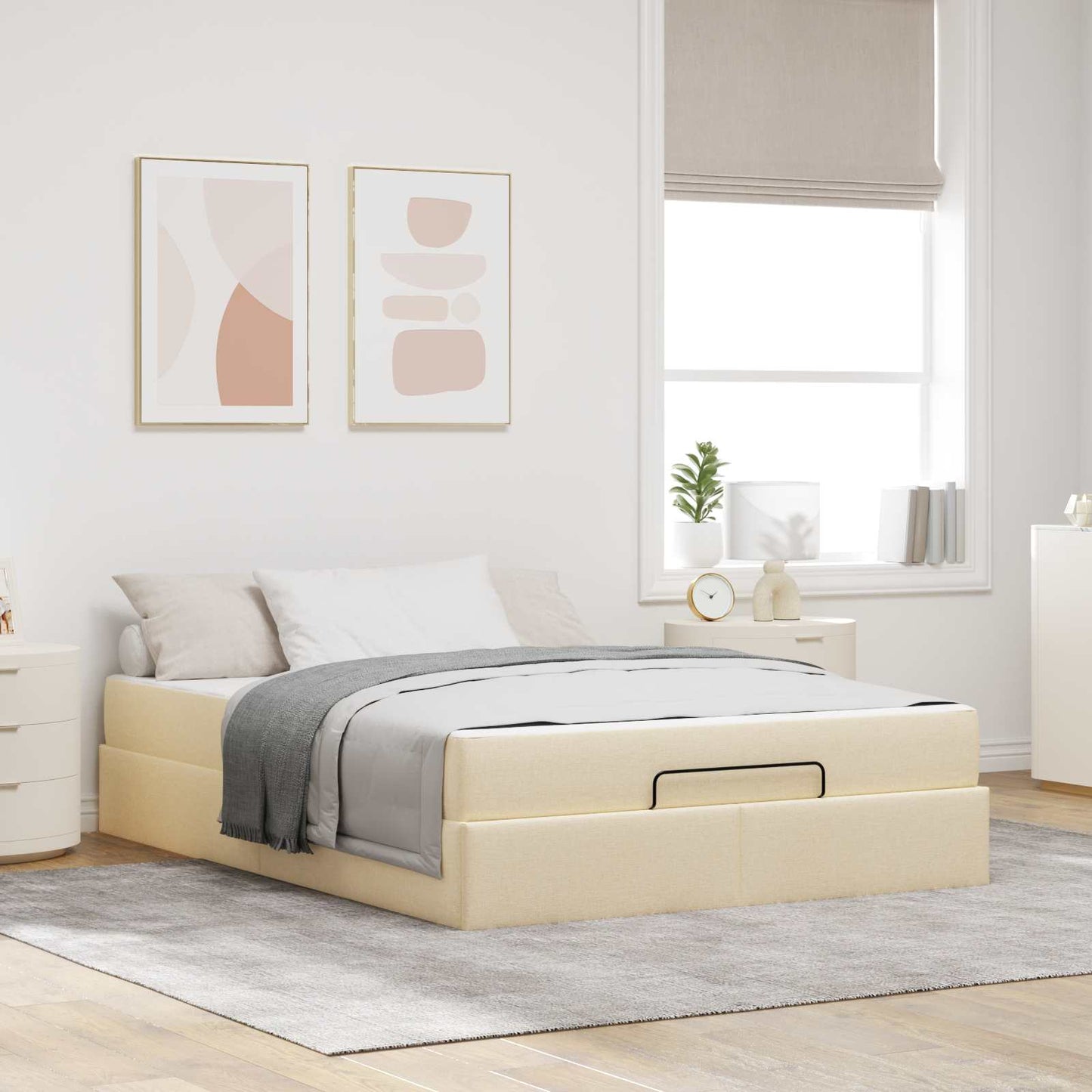 vidaXL Σκελετός κρεβατιού με στρώμα 2 pcs Κρεμ ύφασμα