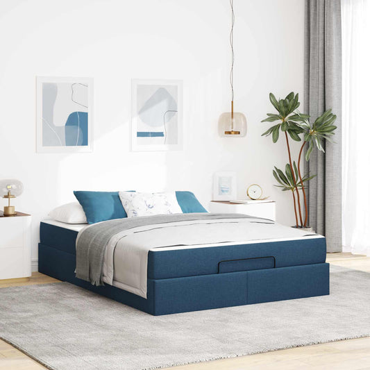 vidaXL Σκελετός κρεβατιού με στρώμα 2 pcs Μπλε ύφασμα