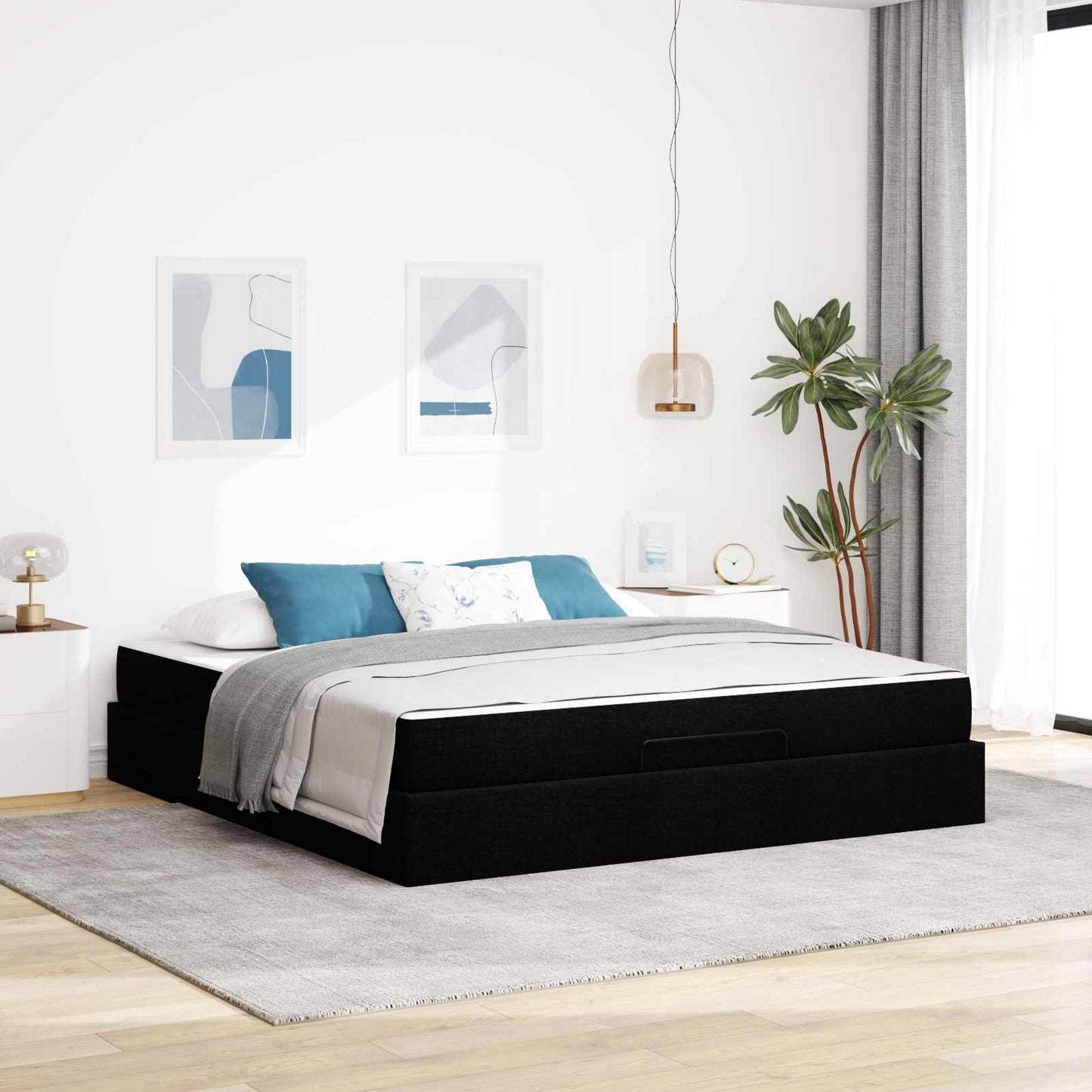 vidaXL Σκελετός κρεβατιού με στρώμα με στρώμα 2 pcs Μαύρο ύφασμα