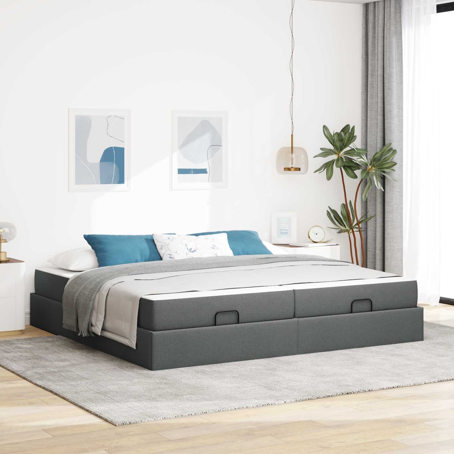 vidaXL Σκελετός κρεβατιού με στρώμα με στρώμα 2 pcs Σκούρο Γκρι ύφασμα