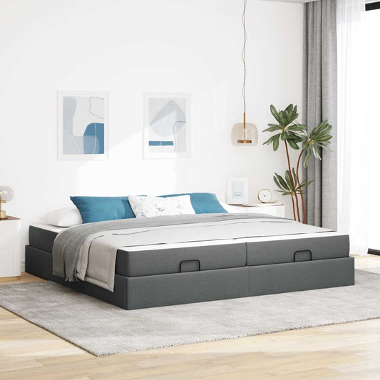 vidaXL Σκελετός κρεβατιού με στρώμα με στρώμα 2 pcs Σκούρο Γκρι ύφασμα