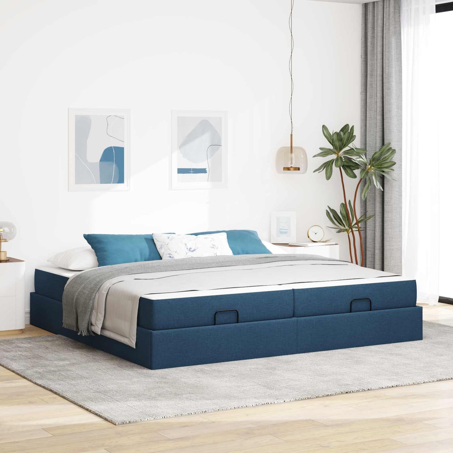 vidaXL Σκελετός κρεβατιού με στρώμα με στρώμα 2 pcs Μπλε ύφασμα