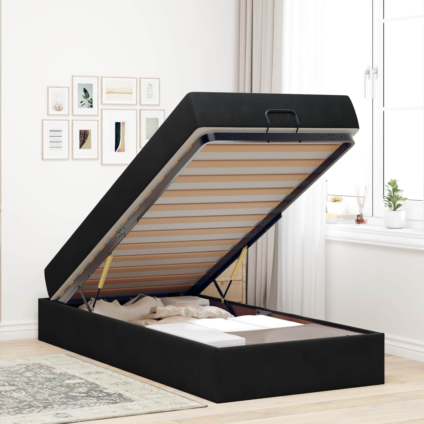 vidaXL Σκελετός κρεβατιού με στρώμα 2 pcs Μαύρο Βελούδο